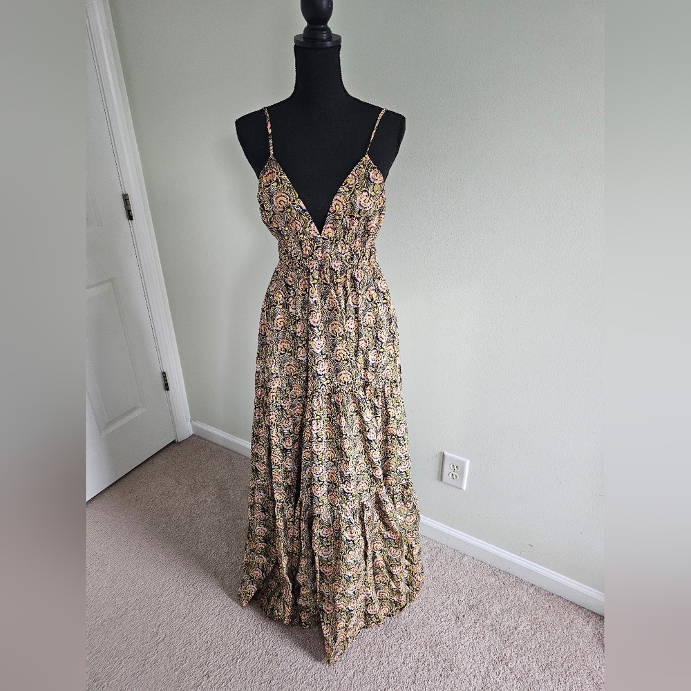 J.Crew Oahu V-Neck Tiered Maxi Dress - Dandelion Swirl - Sz M - Picture 4 of 9
